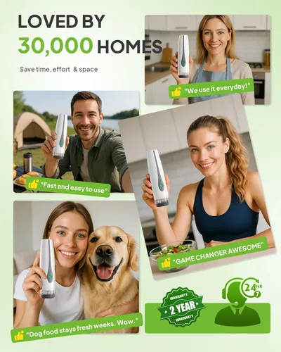 Miniatura 8 de Sellador al vacío compacto para alimentos (máquina selladora al vacío de mano + 30 bolsas al vacío reutilizables), potente sellador de alimentos