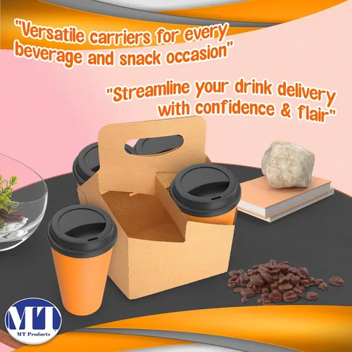 Miniatura 5 de MT Products Kraft - Portabebidas para 4 tazas de 6.5 x 6.5 x 9 pulgadas, soporte desechable para bebidas (paquete de 30), fabricado en los Estados