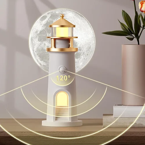 Miniatura 5 de Zunate Lámpara de luna proyector de luces nocturnas con sensor de movimiento, lámpara de faro de luna, lámpara de mesa LED recargable para niños