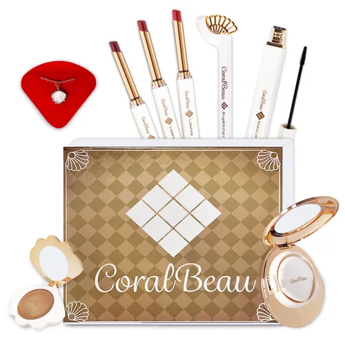 CoralBeau Kit de Maquillaje para Adolescentes - Kit de Maquillaje Todo en Uno en Concha con Polvo de Crema BB Compacto, Paleta de Sombras de Ojos