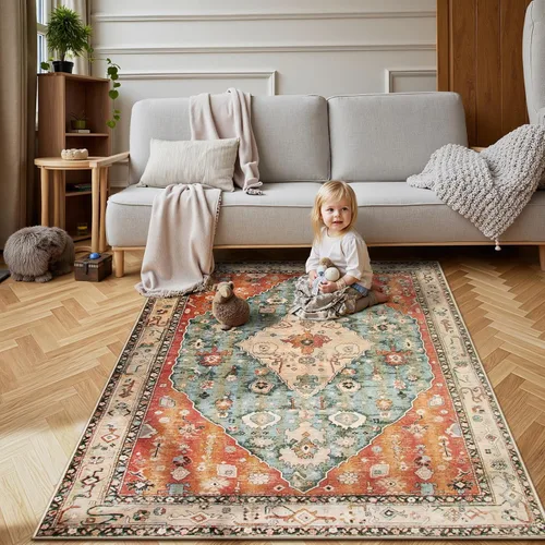 Miniatura 147 de Lahome Alfombra Bohemia Tribal Lavable de 3 x 5, Alfombras Antideslizantes para Entrada, Dormitorio, Sala de Estar, Vintage, Ultra Suave, No