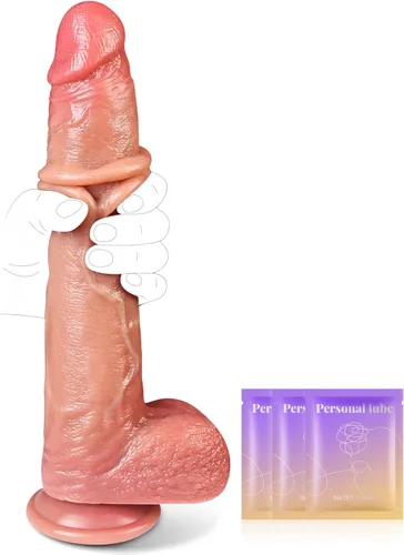 Juguetes sexuales de 9.8 pulgadas con prepucio móvil para adultos, consolador de silicona de color carne para estimulación clitorial vaginal/anal