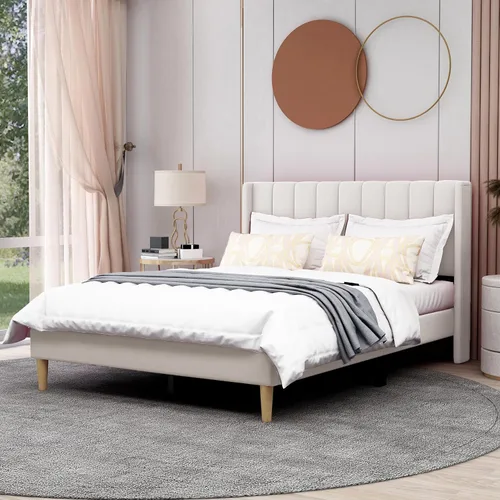 Miniatura 27 de AGARTT Marco de Cama Plataforma Tapizada Tamaño Queen con Cabecero y Pie de Cama/Soporte de Listones de Madera/No Necesita Somier/Fácil Montaje