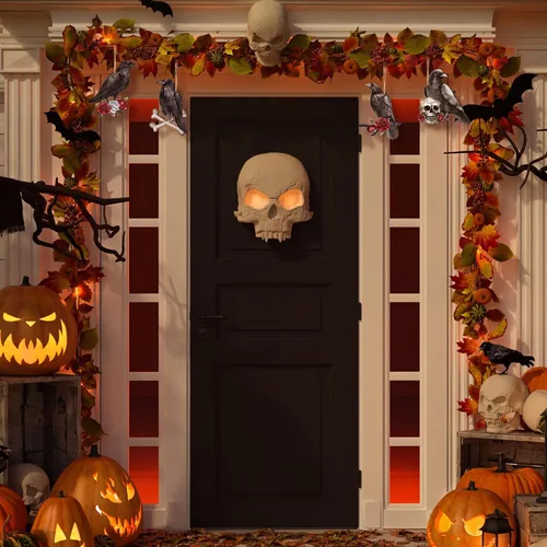 Miniatura 4 de Bencailor 24 adornos góticos colgantes de madera negra con impresión de doble cara de cuervo gótico decoración de cuervo en cabeza de calavera