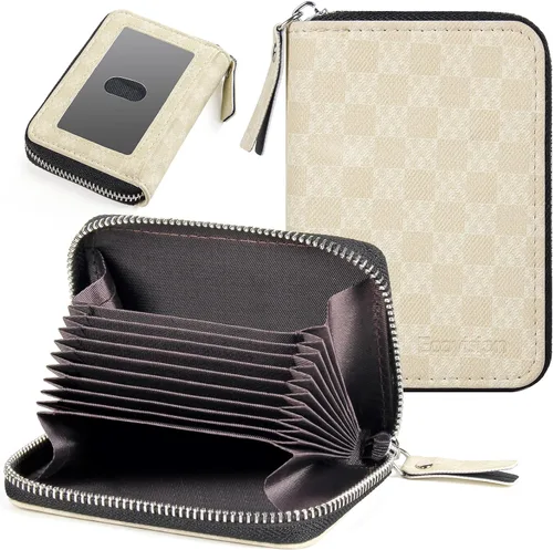 Miniatura 30 de Tarjetero RFID para tarjetas de crédito, cartera pequeña con cremallera de acordeón, estuche organizador de tarjetas para mujeres y hombres