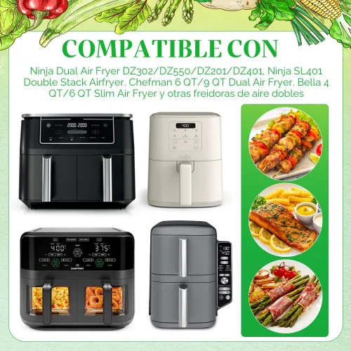 Miniatura 3 de BYKITCHEN 300 piezas de revestimientos para freidora de aire para Ninja Dual Airfryer, papel pergamino desechable rectangular para freidora de aire