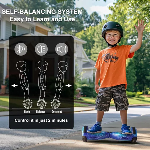 Miniatura 3 de Kids Scooter with Bluetooth Speaker & Corlorful LED Lights, Dual 250W Motor 7.5 Mph Speed, Gifts for All Ages Azul Galaxia
