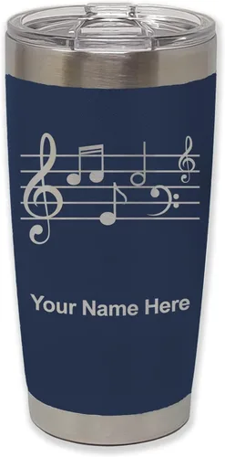Miniatura 39 de LaserGram Vaso aislado al vacío de 20 onzas, personal de música, grabado personalizado incluido (negro)