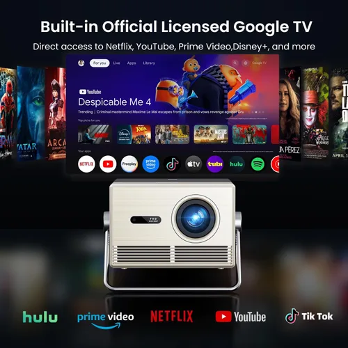 Miniatura 2 de Proyector para exteriores de Google TV con licencia oficial de 2000 ANSI 4K Full HD, proyector inteligente con WiFi y Bluetooth
