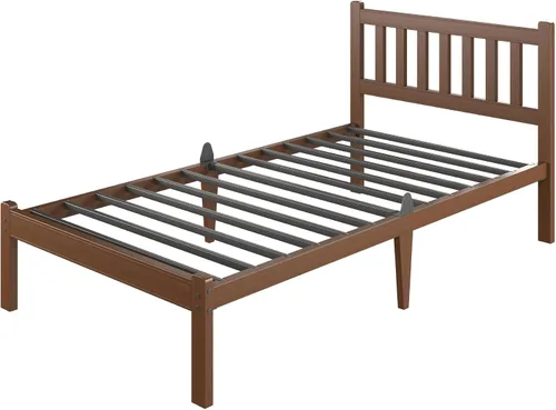 Miniatura 14 de Askeld Base de cama individual de madera con cabecero, plataforma de bambú sólido de 14 pulgadas de alto, no necesita somier, marco de cama
