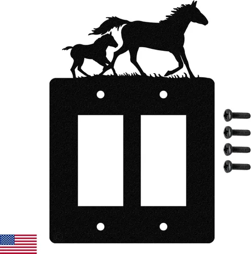 Miniatura 2 de Mare & Foal - Placa de pared para interruptor de luz de palanca (palanca simple, negro) - Fabricado en Estados Unidos