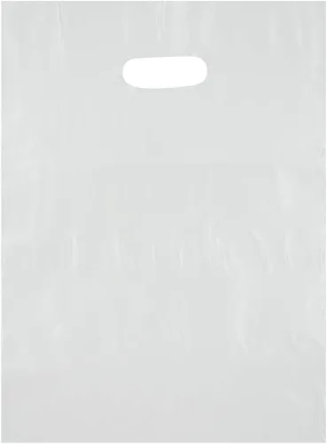 Bolsas de compras de plástico con asas troqueladas de 9x12, color blanco, 100/cs – Bolsas marca directa
