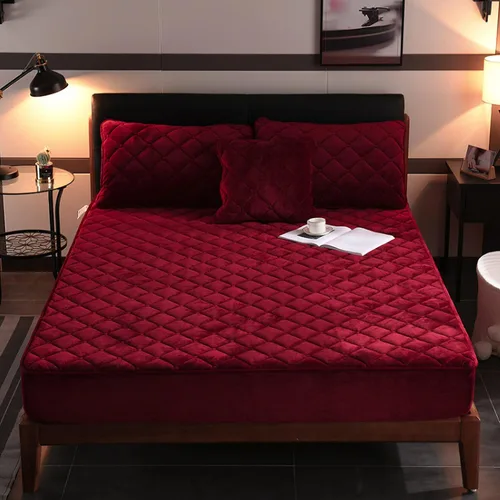 Miniatura 10 de Sábana de cama de calidad de hotel, funda protectora de colchón de terciopelo cristalino grueso cálido de color puro para camas individuales, Azul