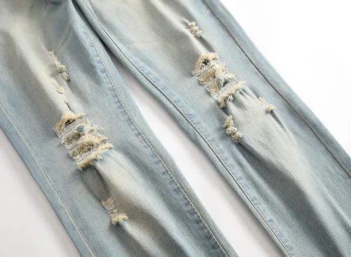 Miniatura 4 de LONGBIDA - Jeans para hombre, de tiro ajustado, con roto y desgastados