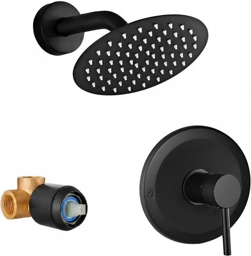 Juego de llave de ducha HUCKLE con cabezal de ducha, llave de ducha negra de 15 cm con válvula, cabezal de ducha de lluvia de mango único negro mate