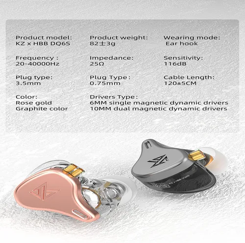Miniatura 9 de KZ x HBB DQ6S Monitores intrauditivos hechos para amantes de la música, auriculares con cable, auriculares desmontables, auriculares con cancelación