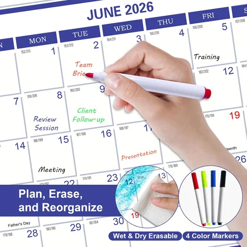 Miniatura 4 de Calendario de pared 2026 de 32 x 48 pulgadas, 12 meses de enero a diciembre, planificador anual anual grande de borrado en seco, calendario