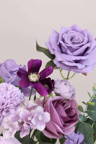 Miniatura 2 de Juego de caja de flores artificiales moradas, combo de rosas falsas y dalias para manualidades, boda, centro de mesa, buqué de novia, baby shower
