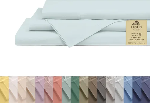 Miniatura 100 de Linen Home Juego de sábanas 100% de percal de algodón, fresco, ligero, sólido, California king, 4 piezas, 1 sábana encimera, 1 sábana ajustable, 14