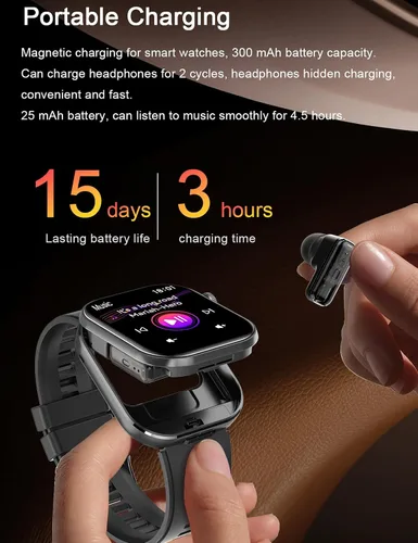 Miniatura 4 de ZJX Reloj inteligente con auriculares, pantalla HD de 2.02 pulgadas, reloj de fitness para tomar/marcar, reloj inteligente 2 en 1 con auriculares