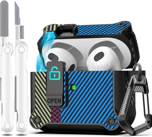 Miniatura 112 de R-fun - Funda para audífonos compatible con AirPods de 4.ª generación 2024, cubierta protectora de expulsión automática a prueba de caídas, puerto