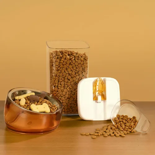 Miniatura 6 de Felli Oblik Cuenco de Comida y Agua para Perros de Acrílico Elevado de Acero Inoxidable Plato Ovalado Inclinado para Perros de Patas Cortas y Dorado