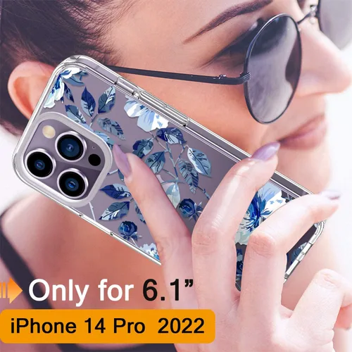 Miniatura 2 de Funda para iPhone 14 Pro con protector de pantalla, 6.1 pulgadas, transparente de cuerpo completo, a prueba de golpes, diseño floral, para niñas