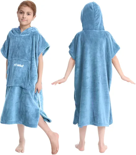 Hiturbo Toalla de cambio de toalla para niños: toallas de baño de felpa suave, sudadera con capucha cálida de forro polar coral, poncho de surf de