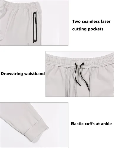 Miniatura 4 de Little Donkey Andy Pantalones deportivos para hombre con bolsillos con cremallera, pantalones deportivos cónicos para correr, gimnasio, entrenamiento
