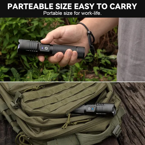 Miniatura 8 de Linterna LED recargable de alto lúmenes – 99,000 lm luz de flash súper brillante con 5 modos, potente Lintera para el hogar, campamento