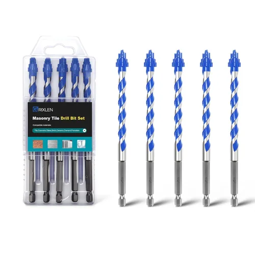 Miniatura 10 de Paquete de 5 brocas para azulejos de 1/2 pulgada, brocas de mampostería con vástago hexagonal para azulejos, hormigón, ladrillo, vidrio, porcelana