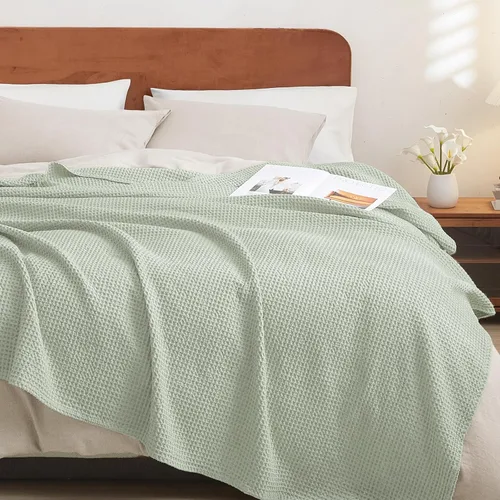 Miniatura 11 de PHF - Manta de punto gofre 100% de algodón tamaño king para cama, cobija ligera transpirable a prueba de engancho, ideal para acolchado en climas