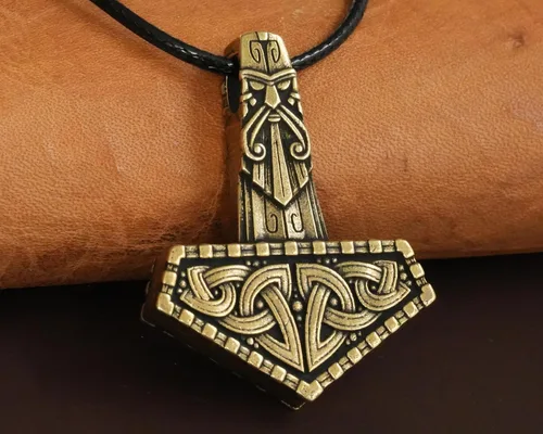 Miniatura 106 de Viking Thors Hammer Necklace Pendant - Vegvisir Aegishjalmur Helm of Awe Raven Huginn Muninn Pendant Necklace Amulet Talisman - Thor Necklace