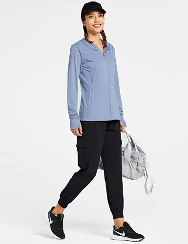 Miniatura 5 de Libin sudadera con capucha para mujer, con cremallera completa, UPF 50+, capucha con protección solar, de manga larga, para senderismo