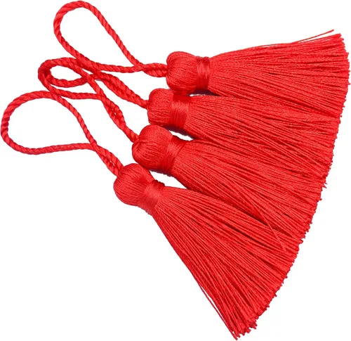Miniatura 8 de Makhry 20 mini borlas de hilo sedoso hechas a mano de 4.3 pulgadas con lazo de cordón de 2 pulgadas y pequeño nudo chino para aretes, recuerdo