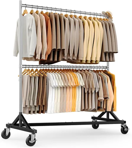 Miniatura 11 de HOKEEPER Perchero Z con capacidad para 500 libras, resistente perchero de ropa comercial para colgar ropa con ruedas, estante Z portátil