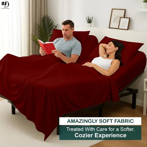 Miniatura 7 de NON Sticky cotton Juego de sábanas de 4 piezas para cama ajustable con números de sueño, 100% algodón egipcio, cabezal flexible de 34 pulgadas, se