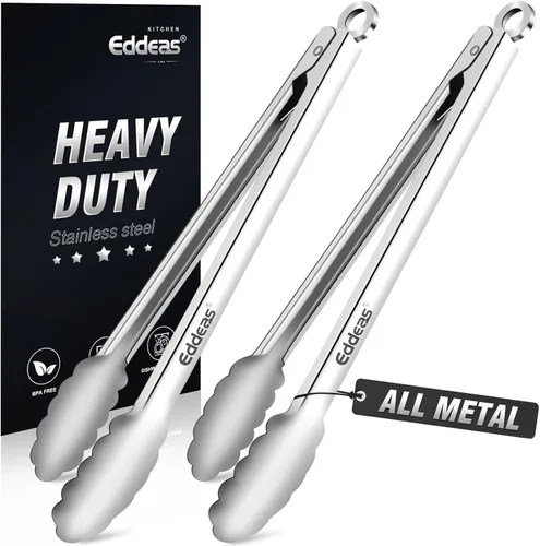 Miniatura 8 de Pinzas para cocinar – Pinzas de cocina de acero inoxidable de 600 grados resistentes al calor, pinzas de bloqueo de metal resistente, perfectas