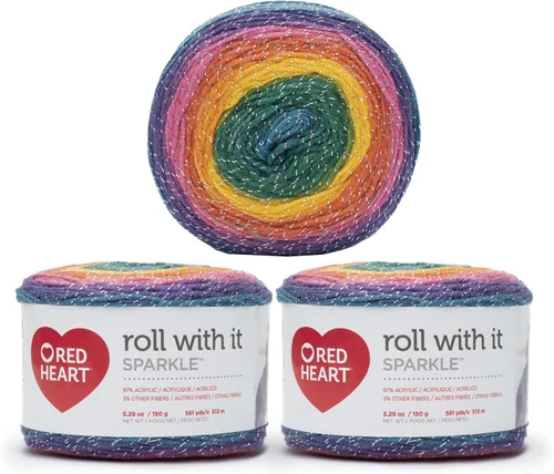 Miniatura 19 de Red Heart Roll with It Sparkle - Hilo de amatista – Paquete de 3 unidades de 5.29 oz/5.3 onzas, mezcla acrílica, 4 medianos (peinado), 561 yardas