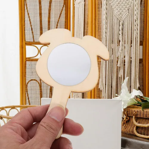 Miniatura 3 de Kisangel 10 espejos de mano pequeños de madera para niños y niñas, espejos de manualidades sin terminar para actividades familiares y proyectos
