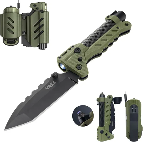 Miniatura 11 de VIPERADE VAK6 Multiherramienta de supervivencia con cuchillo plegable, linterna LED, encendido por pulso y generador de manivela, cuchillo