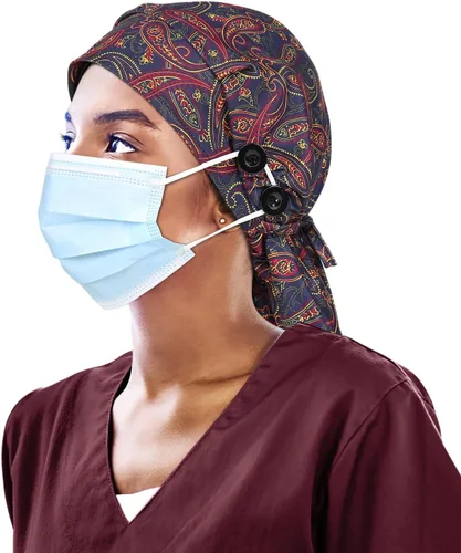 Miniatura 27 de Gorro de trabajo forrado de satén con botón para mujeres de cabello largo