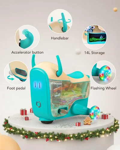 Miniatura 4 de Gyroor Juguete eléctrico para niños de 4 a 8 años, maleta de viaje en avión 2 en 1 con almacenamiento, 3 modos de velocidad, ruedas LED Azul