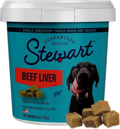 Stewart Golosinas de hígado de res para perros, 4 onzas, ~ 90 piezas, crudas liofilizadas, de un solo ingrediente, golosinas de entrenamiento con