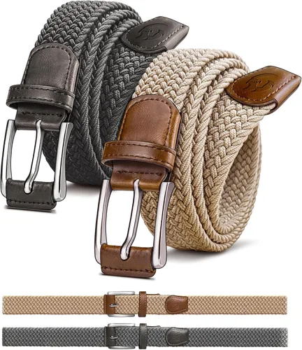 Miniatura 9 de Cinturón de golf para hombre, 2 unidades, cinturón elástico trenzado de 1 3/8 pulgadas, en caja de regalo para jeans casuales, deportes y trabajo