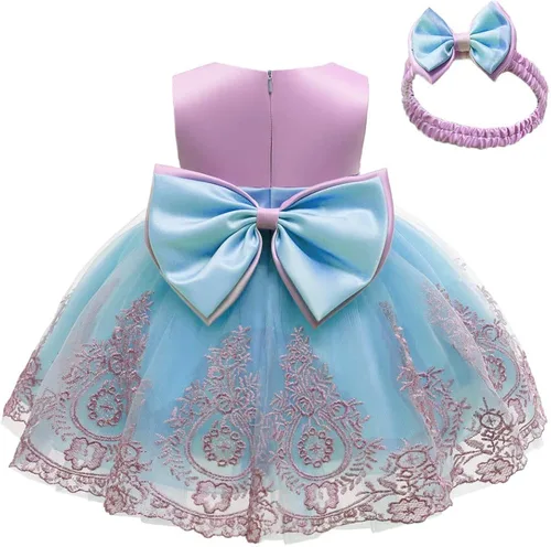 CMMCHAAH - Vestidos de fiesta y concurso, con encaje y bordado, con lazo, tutú y diadema, para bebés y niñas, tallas 0-6T