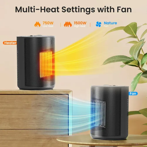 Miniatura 4 de Electactic Calentador eléctrico portátil de cerámica PTC de 1500 W con 3 modos de calor, protección contra sobrecalentamiento y vuelco, certificado