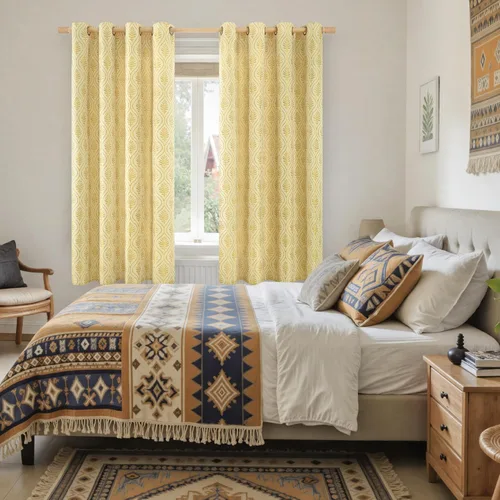 Miniatura 2 de BGment - Cortinas francesas de campo amarillas mostaza de 63 pulgadas de largo para dormitorio, patrón botánico de jacquard de hojas, estilo rústico