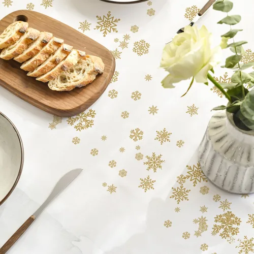 Miniatura 4 de Horaldaily Mantel de Navidad redondo de 60 x 60 pulgadas, ciervos nevados dorados, cubierta de mesa lavable para decoración de fiestas, pícnic, cenas