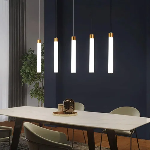 Miniatura 6 de Lámpara colgante de metal de tubo largo para isla de cocina, lámpara colgante de acrílico blanco, moderna de 6000 K, luces colgantes para bar